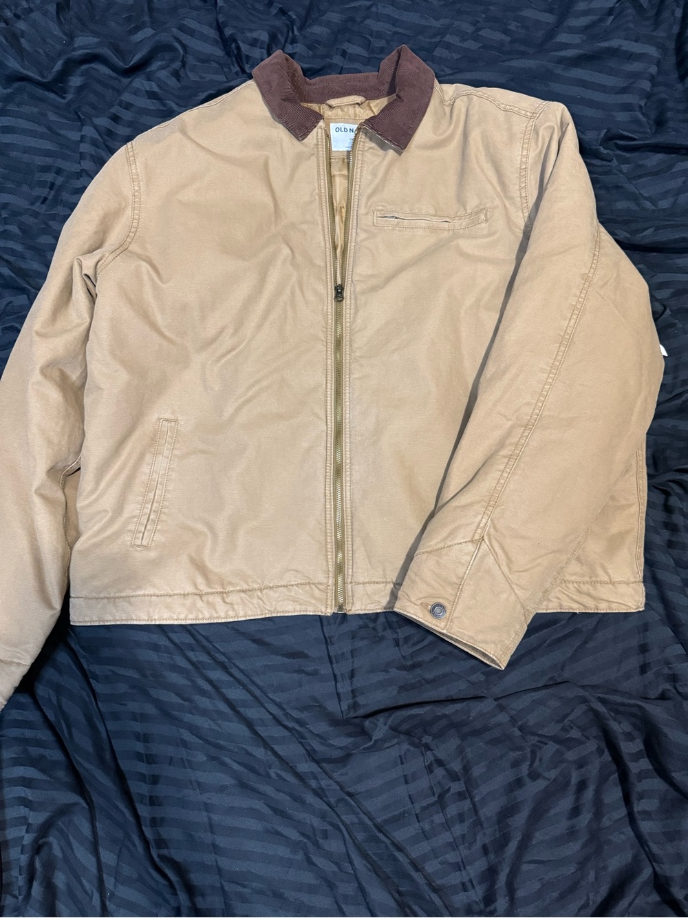 Old Navy Tan Canvas Bomber Jacket with Brown Collar